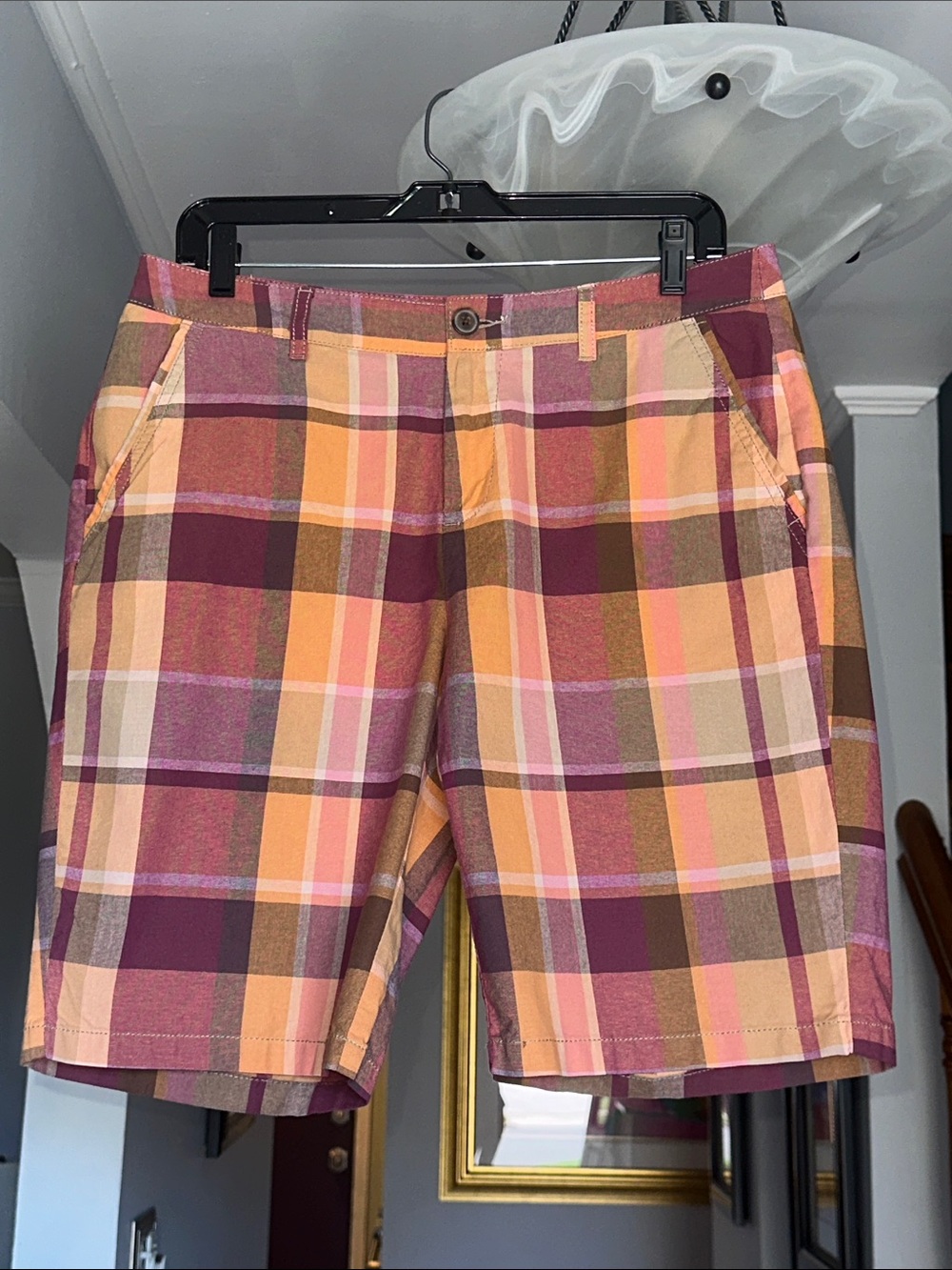 Merona Peach and Burgundy Plaid Shorts Sz 8